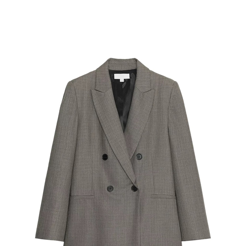 Zara Double-Breasted Gray Checked Blazer with shoulder pads